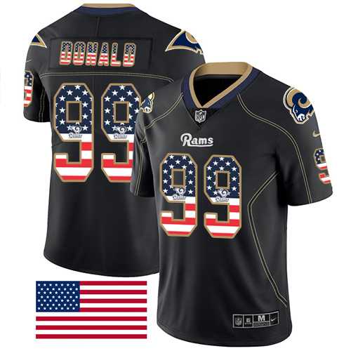 Nike Los Angeles Rams #99 Aaron Donald Black Men's Stitched NFL Limited Rush USA Flag Jersey