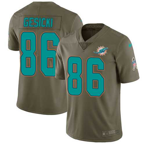 Nike Miami Dolphins #86 Mike Gesicki Olive Men's Stitched NFL Limited 2017 Salute To Service Jersey