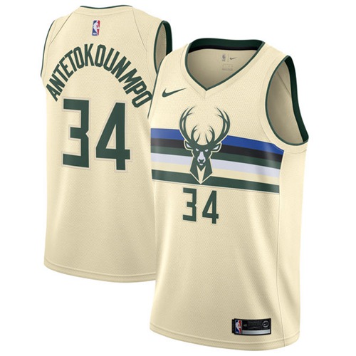 Nike Milwaukee Bucks #34 Giannis Antetokounmpo Cream NBA Swingman City Edition Jersey