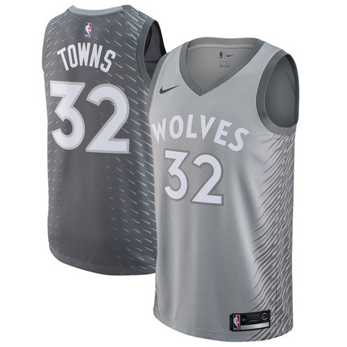 Nike Minnesota Timberwolves #32 Karl-Anthony Towns Silver NBA Swingman City Edition Jersey