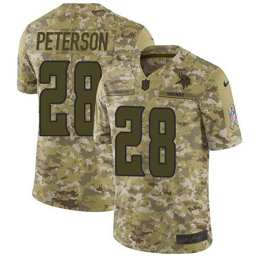 Nike Minnesota Vikings #28 Adrian Peterson Camo Men's Stitched NFL Limited 2018 Salute To Service Jersey