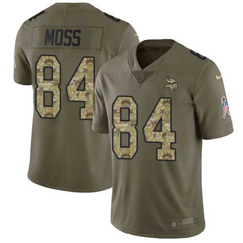 Nike Minnesota Vikings #84 Randy Moss Olive Camo Men's Stitched NFL Limited 2017 Salute To Service Jersey