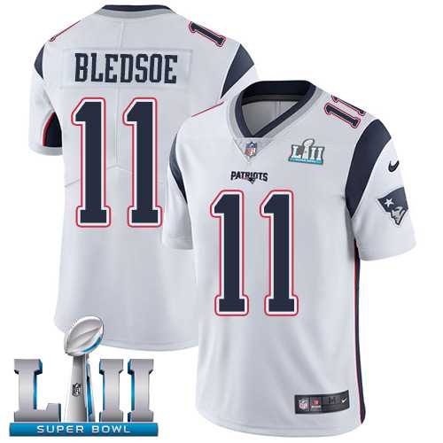 Nike New England Patriots #11 Drew Bledsoe White Super Bowl LII Men's Stitched NFL Vapor Untouchable Limited Jersey