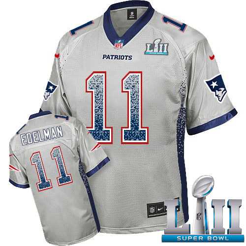 Nike New England Patriots #11 Julian Edelman Grey Super Bowl LII Men's Stitched NFL Elite Drift Fashion Jersey