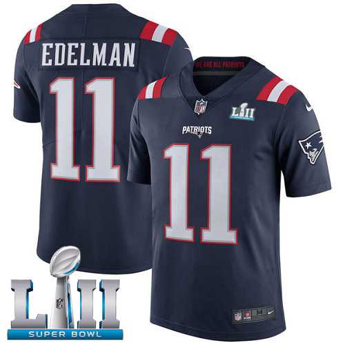 Nike New England Patriots #11 Julian Edelman Navy Blue Super Bowl LII Men's Stitched NFL Limited Rush Jersey
