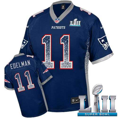 Nike New England Patriots #11 Julian Edelman Navy Blue Team Color Super Bowl LII Men's Stitched NFL Elite Drift Fashion Jersey