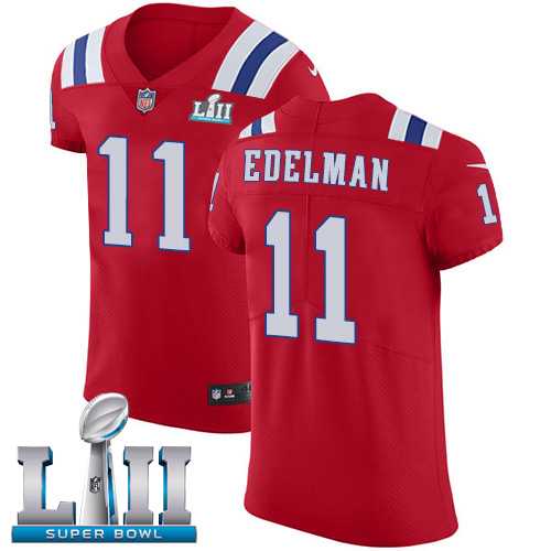 Nike New England Patriots #11 Julian Edelman Red Alternate Super Bowl LII Men's Stitched NFL Vapor Untouchable Elite Jersey