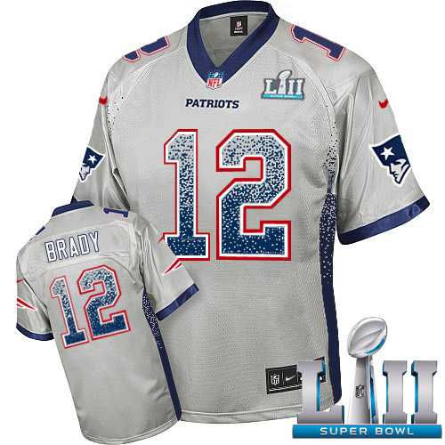 Nike New England Patriots #12 Tom Brady Grey Super Bowl LII Men's Stitched NFL Elite Drift Fashion Jersey