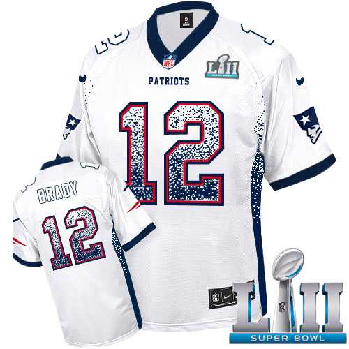 Nike New England Patriots #12 Tom Brady White Super Bowl LII Men's Stitched NFL Elite Drift Fashion Jersey
