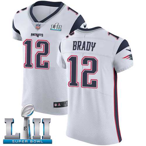Nike New England Patriots #12 Tom Brady White Super Bowl LII Men's Stitched NFL Vapor Untouchable Elite Jersey