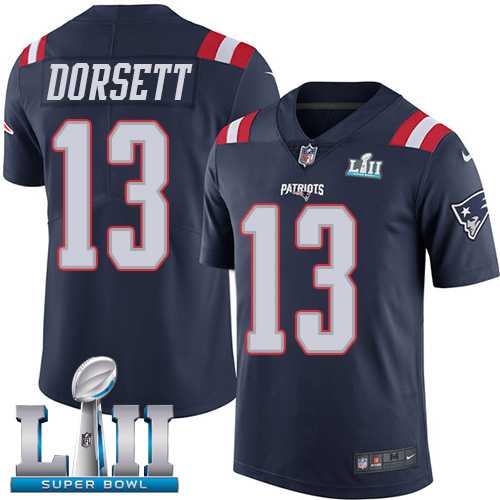 Nike New England Patriots #13 Phillip Dorsett Navy Blue Super Bowl LII Men's Stitched NFL Limited Rush Jersey