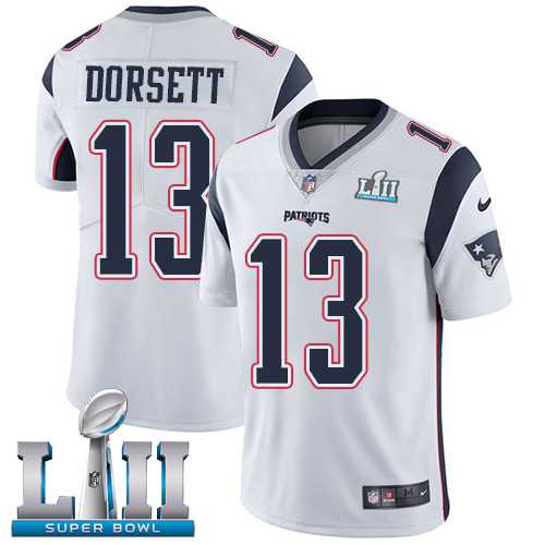 Nike New England Patriots #13 Phillip Dorsett White Super Bowl LII Men's Stitched NFL Vapor Untouchable Limited Jersey