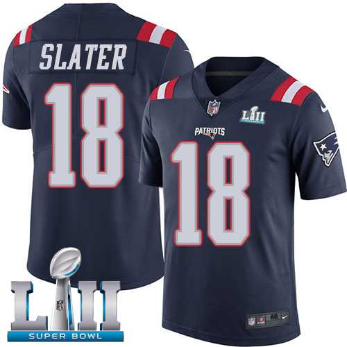 Nike New England Patriots #18 Matt Slater Navy Blue Super Bowl LII Men's Stitched NFL Limited Rush Jersey