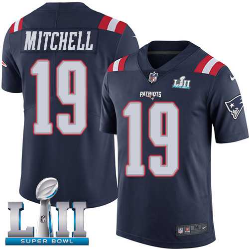 Nike New England Patriots #19 Malcolm Mitchell Navy Blue Super Bowl LII Men's Stitched NFL Limited Rush Jersey