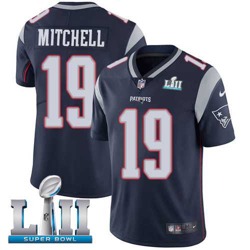 Nike New England Patriots #19 Malcolm Mitchell Navy Blue Team Color Super Bowl LII Men's Stitched NFL Vapor Untouchable Limited Jersey