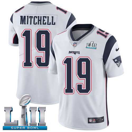 Nike New England Patriots #19 Malcolm Mitchell White Super Bowl LII Men's Stitched NFL Vapor Untouchable Limited Jersey