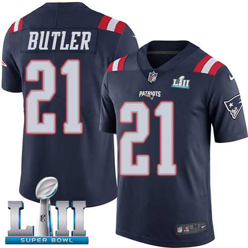 Nike New England Patriots #21 Malcolm Butler Navy Blue Super Bowl LII Men's Stitched NFL Limited Rush Jersey