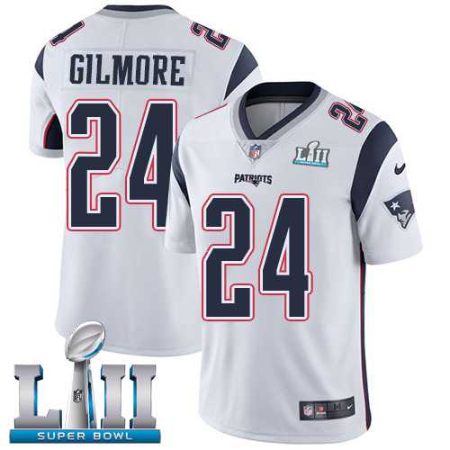 Nike New England Patriots #24 Stephon Gilmore White Super Bowl LII Men's Stitched NFL Vapor Untouchable Limited Jersey