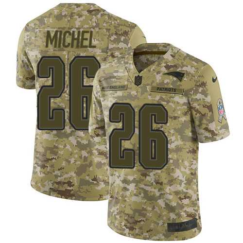 Nike New England Patriots #26 Sony Michel Camo Men's Stitched NFL Limited 2018 Salute To Service Jersey