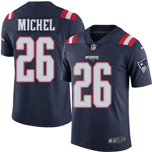 Nike New England Patriots #26 Sony Michel Navy Blue Men's Stitched NFL Limited Rush Jersey