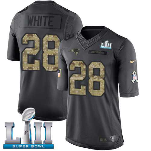Nike New England Patriots #28 James White Black Super Bowl LII Men's Stitched NFL Limited 2016 Salute To Service Jersey