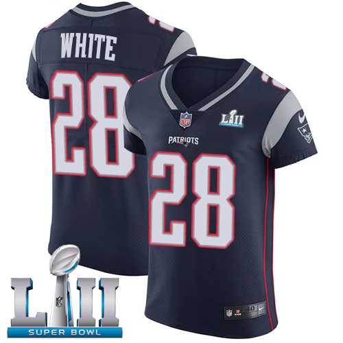 Nike New England Patriots #28 James White Navy Blue Team Color Super Bowl LII Men's Stitched NFL Vapor Untouchable Elite Jersey