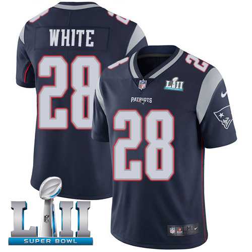 Nike New England Patriots #28 James White Navy Blue Team Color Super Bowl LII Men's Stitched NFL Vapor Untouchable Limited Jersey