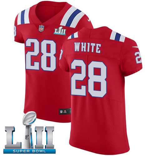 Nike New England Patriots #28 James White Red Alternate Super Bowl LII Men's Stitched NFL Vapor Untouchable Elite Jersey
