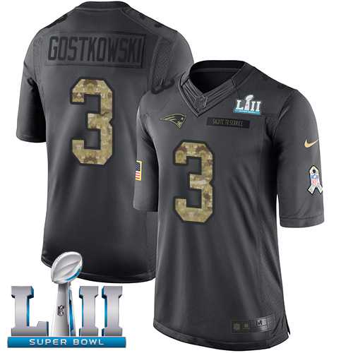 Nike New England Patriots #3 Stephen Gostkowski Black Super Bowl LII Men's Stitched NFL Limited 2016 Salute To Service Jersey