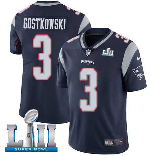 Nike New England Patriots #3 Stephen Gostkowski Navy Blue Team Color Super Bowl LII Men's Stitched NFL Vapor Untouchable Limited Jersey