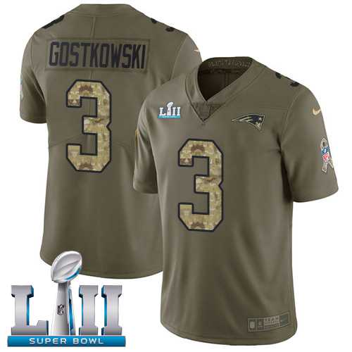 Nike New England Patriots #3 Stephen Gostkowski Olive Camo Super Bowl LII Men's Stitched NFL Limited 2017 Salute To Service Jersey