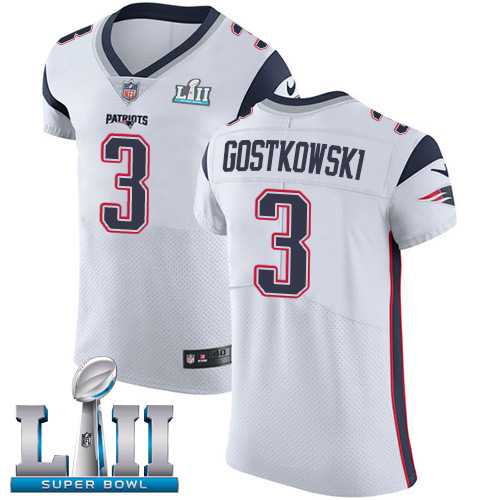 Nike New England Patriots #3 Stephen Gostkowski White Super Bowl LII Men's Stitched NFL Vapor Untouchable Elite Jersey