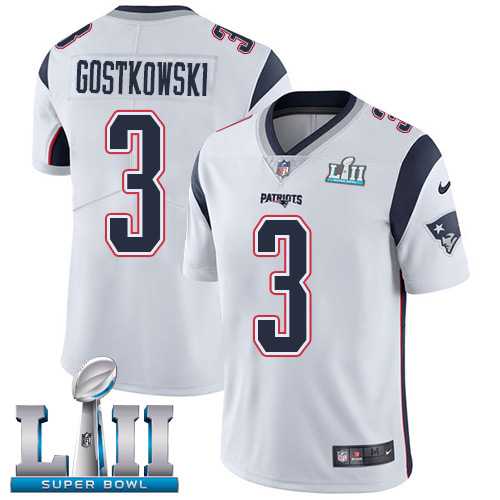 Nike New England Patriots #3 Stephen Gostkowski White Super Bowl LII Men's Stitched NFL Vapor Untouchable Limited Jersey