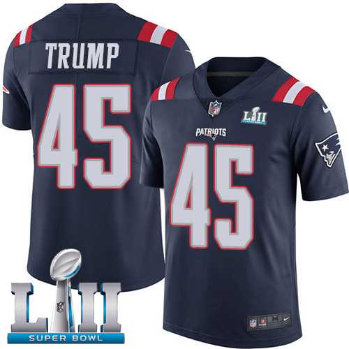 Nike New England Patriots #45 Donald Trump Navy Blue Super Bowl LII Men's Stitched NFL Limited Rush Jersey