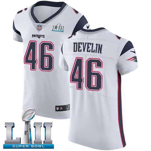 Nike New England Patriots #46 James Develin White Super Bowl LII Men's Stitched NFL Vapor Untouchable Elite Jersey