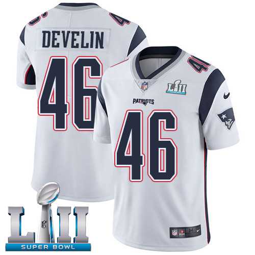 Nike New England Patriots #46 James Develin White Super Bowl LII Men's Stitched NFL Vapor Untouchable Limited Jersey