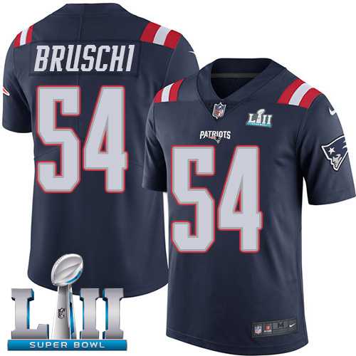 Nike New England Patriots #54 Tedy Bruschi Navy Blue Super Bowl LII Men's Stitched NFL Limited Rush Jersey