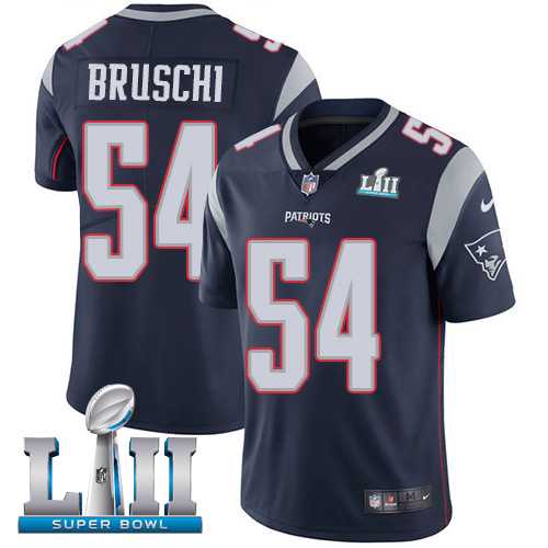 Nike New England Patriots #54 Tedy Bruschi Navy Blue Team Color Super Bowl LII Men's Stitched NFL Vapor Untouchable Limited Jersey