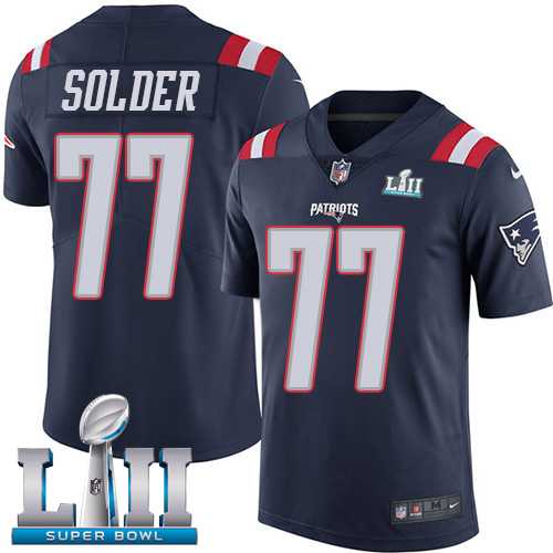 Nike New England Patriots #77 Nate Solder Navy Blue Super Bowl LII Men's Stitched NFL Limited Rush Jersey