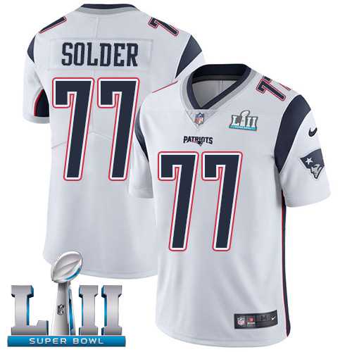 Nike New England Patriots #77 Nate Solder White Super Bowl LII Men's Stitched NFL Vapor Untouchable Limited Jersey