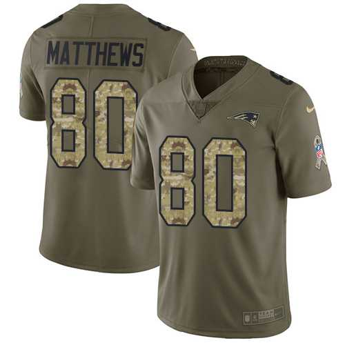 Nike New England Patriots #80 Jordan Matthews Olive Camo Men's Stitched NFL Limited 2017 Salute To Service Jersey