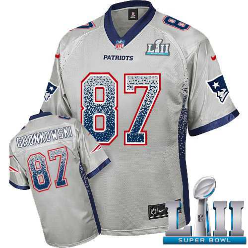 Nike New England Patriots #87 Rob Gronkowski Grey Super Bowl LII Men's Stitched NFL Elite Drift Fashion Jersey