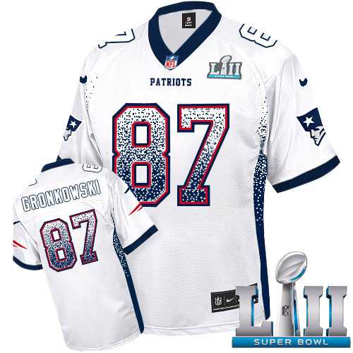 Nike New England Patriots #87 Rob Gronkowski White Super Bowl LII Men's Stitched NFL Elite Drift Fashion Jersey