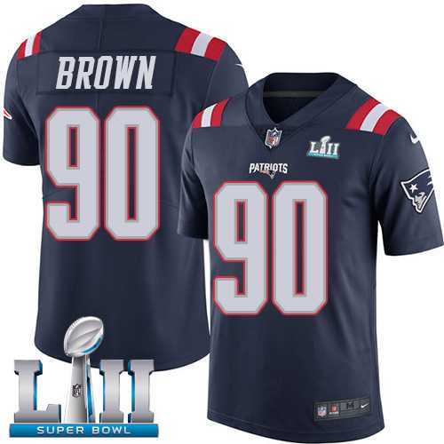 Nike New England Patriots #90 Malcom Brown Navy Blue Super Bowl LII Men's Stitched NFL Limited Rush Jersey