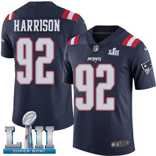 Nike New England Patriots #92 James Harrison Navy Blue Super Bowl LII Men's Stitched NFL Limited Rush Jersey