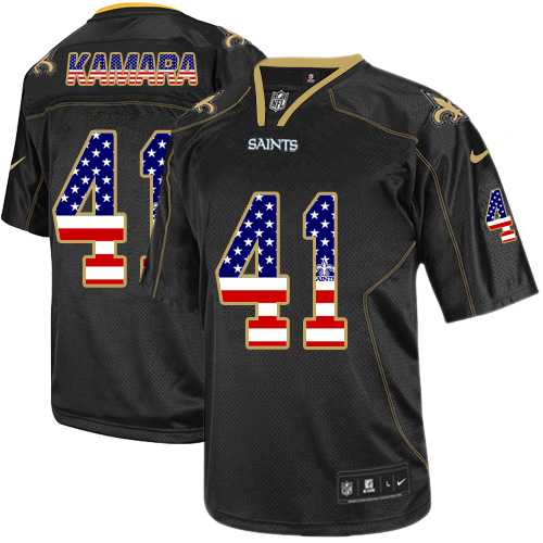 Nike New Orleans Saints #41 Alvin Kamara Black Men's Stitched NFL Elite USA Flag Fashion Jersey
