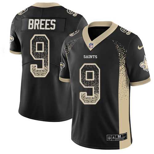 Nike New Orleans Saints #9 Drew Brees Black Team Color Men's Stitched NFL Limited Rush Drift Fashion Jersey