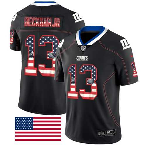 Nike New York Giants #13 Odell Beckham Jr Black Men's Stitched NFL Limited Rush USA Flag Jersey
