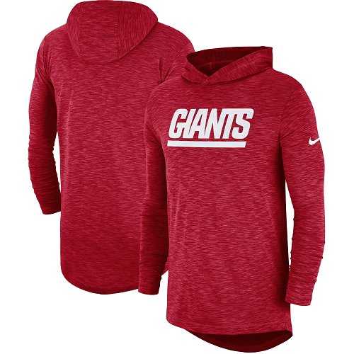 Nike New York Giants Red Sideline Slub Performance Hooded Long Sleeve T-shirt