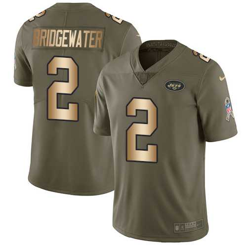 Nike New York Jets #2 Teddy Bridgewater Olive Gold Men's Stitched NFL Limited 2017 Salute To Service Jersey